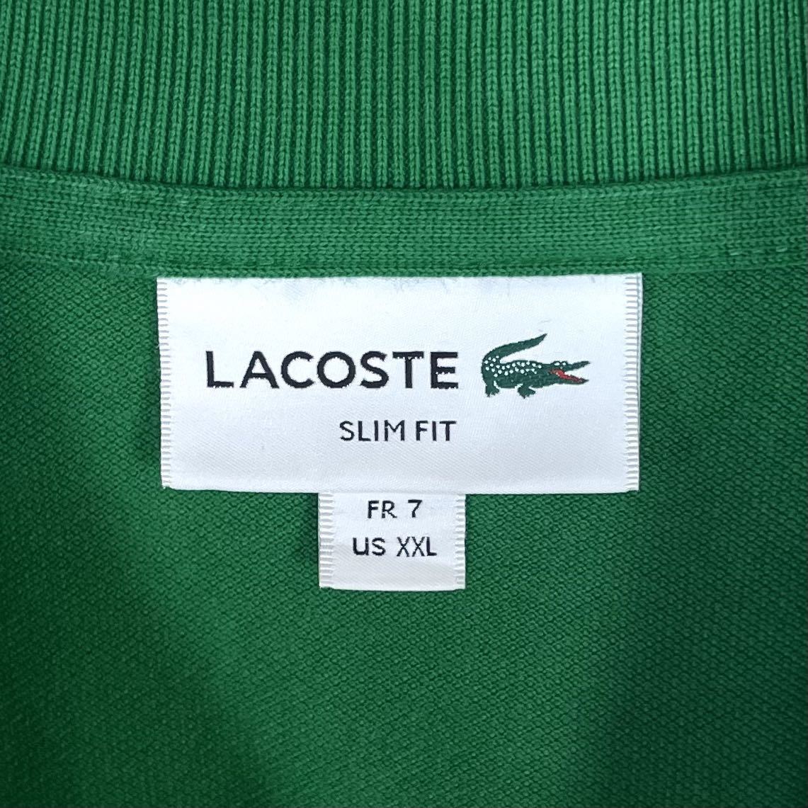 【王道アイテム】【ビッグサイズ】【スリムフィット】LACOSTE ラコステ ワニ 鹿の子 半袖ポロシャツ サイズ7 グリーン 緑 US表記XXL 古着