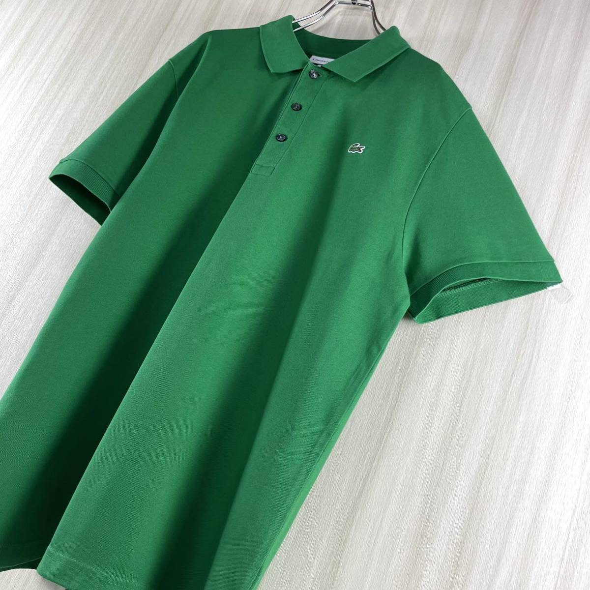 【王道アイテム】【ビッグサイズ】【スリムフィット】LACOSTE ラコステ ワニ 鹿の子 半袖ポロシャツ サイズ7 グリーン 緑 US表記XXL 古着