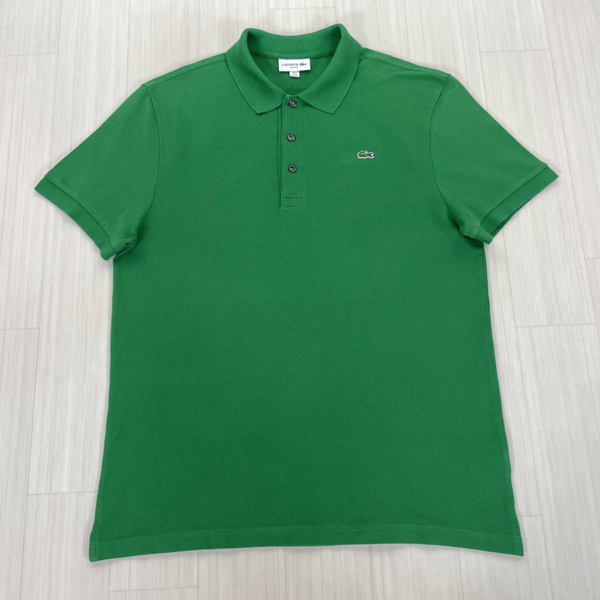 【王道アイテム】【ビッグサイズ】【スリムフィット】LACOSTE ラコステ ワニ 鹿の子 半袖ポロシャツ サイズ7 グリーン 緑 US表記XXL 古着