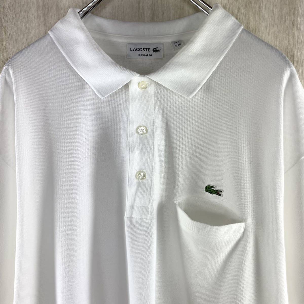 【入手困難】【ビッグサイズ】【白ラコ】】LACOSTE ラコステ ワニ 胸ポケット 半袖ポロシャツ サイズ9 ホワイト US表記4XL ホワイト 古着_画像6