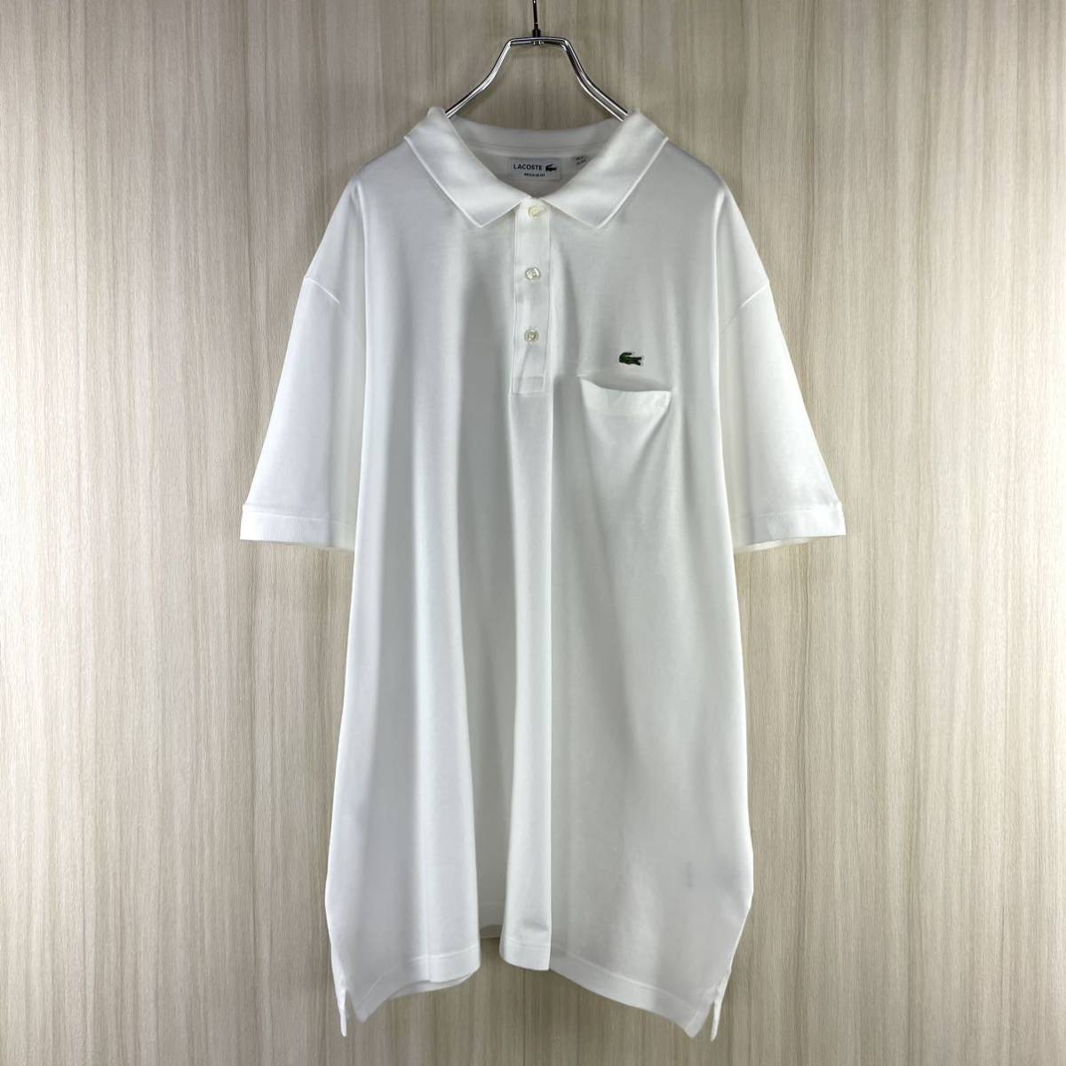 【入手困難】【ビッグサイズ】【白ラコ】】LACOSTE ラコステ ワニ 胸ポケット 半袖ポロシャツ サイズ9 ホワイト US表記4XL ホワイト 古着_画像2