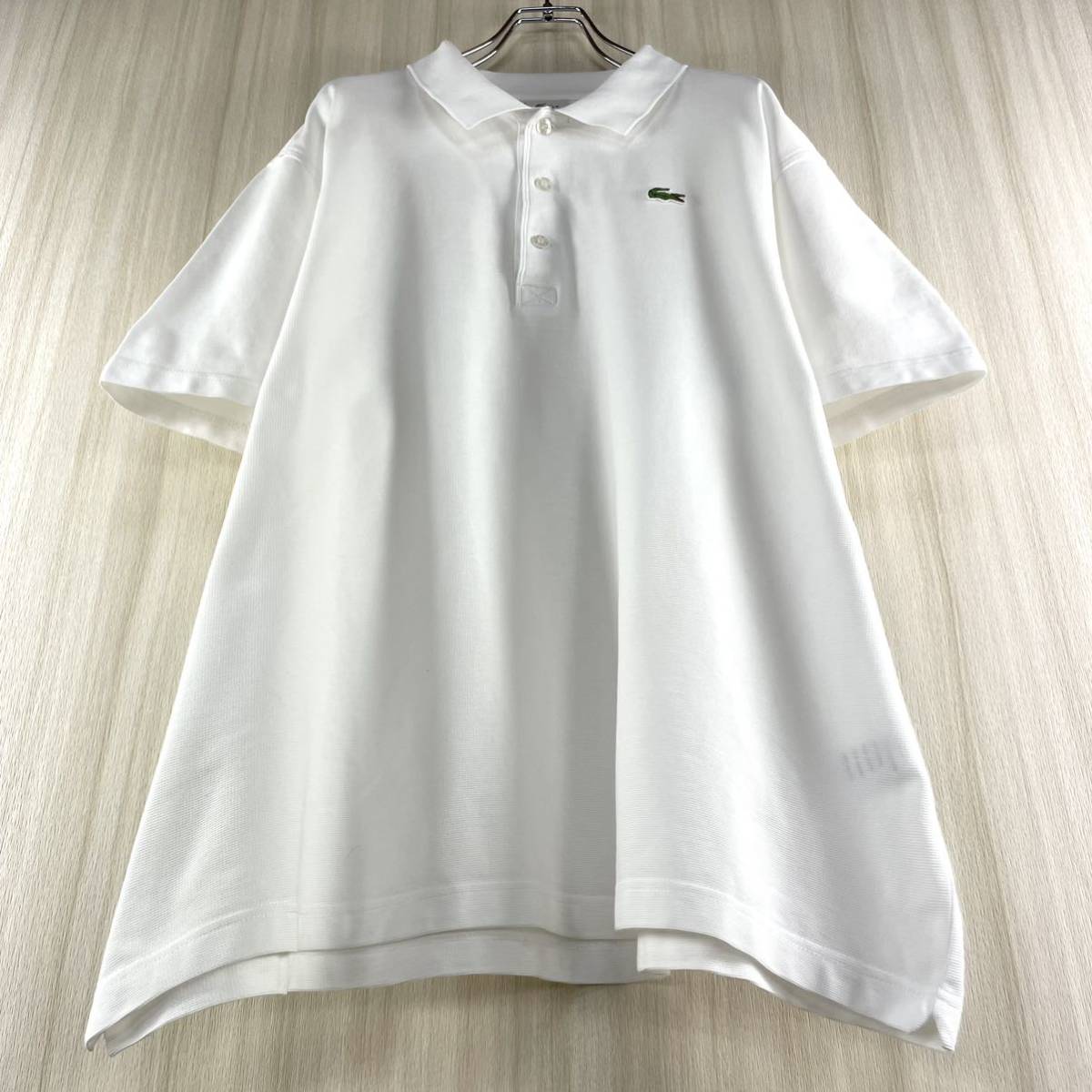 【希少アイテム】【白ラコ】【ビッグサイズ】【ショート丈】LACOSTE ラコステ ワニ ロゴボタン 半袖ポロシャツ サイズ7 ホワイト XXL 古着