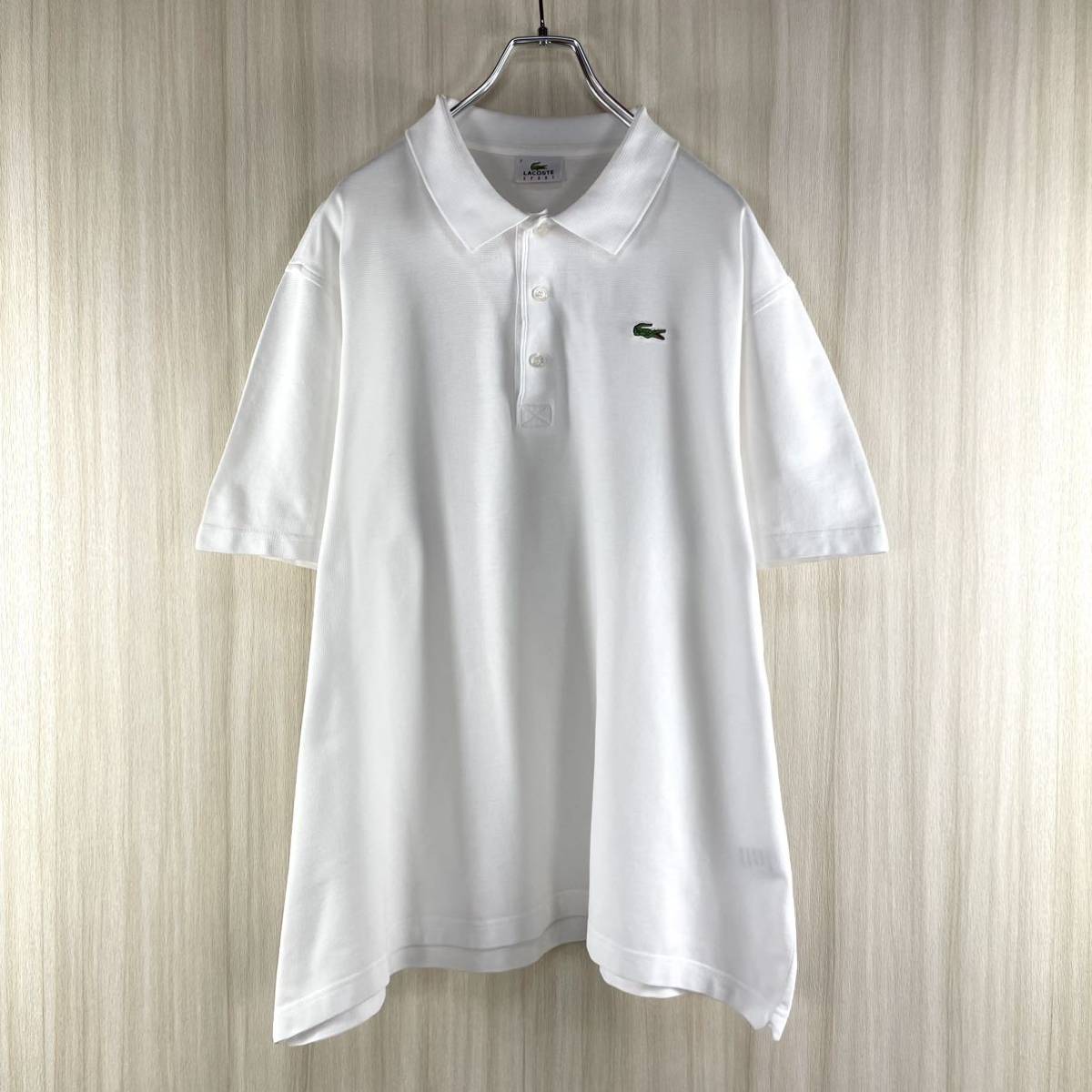 【希少アイテム】【白ラコ】【ビッグサイズ】【ショート丈】LACOSTE ラコステ ワニ ロゴボタン 半袖ポロシャツ サイズ7 ホワイト XXL 古着