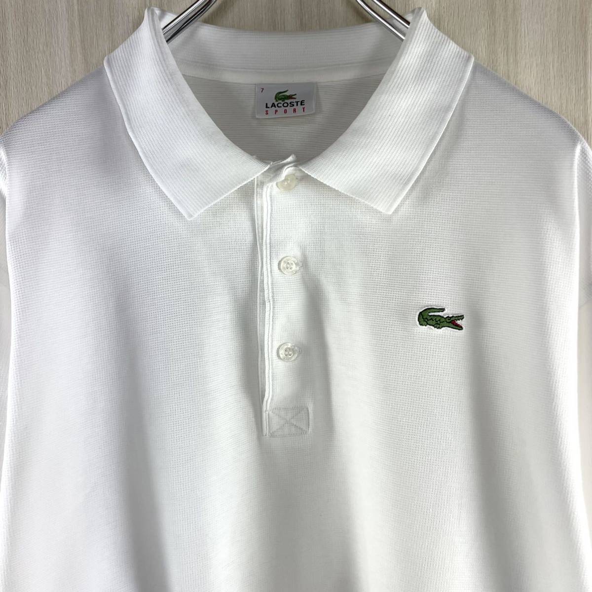 【希少アイテム】【白ラコ】【ビッグサイズ】【ショート丈】LACOSTE ラコステ ワニ ロゴボタン 半袖ポロシャツ サイズ7 ホワイト XXL 古着