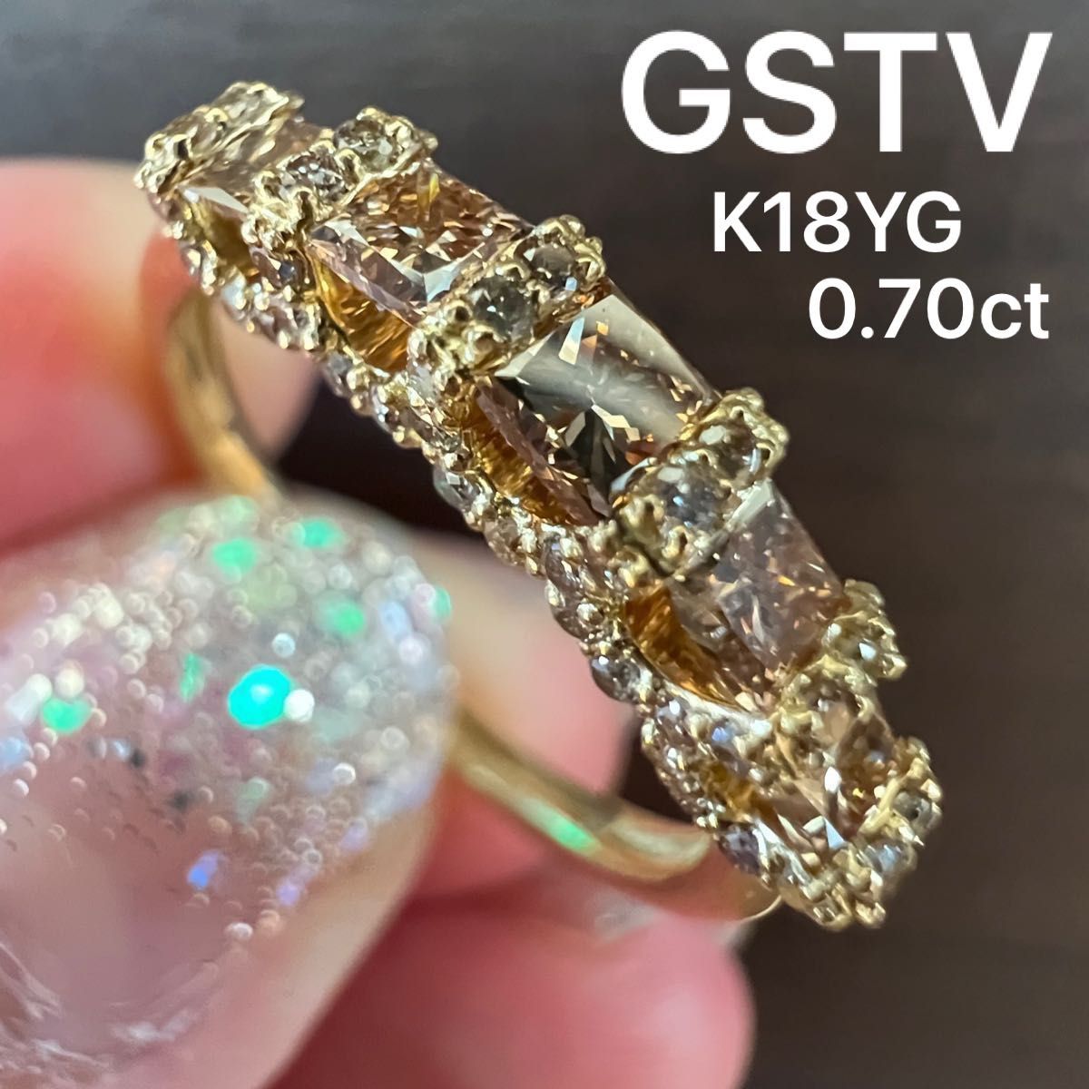 GSTV gstv ブラウンダイヤモンド リング k18YG 空中セッティング-