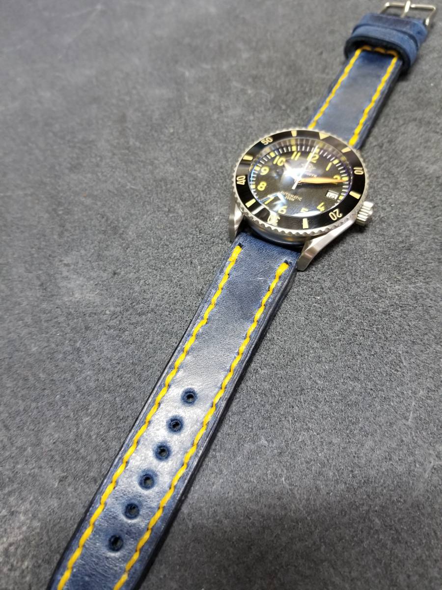 20mm イタリアンオイルレザー MB Pellami社マチルダ genuine leather blue_時計はついてません