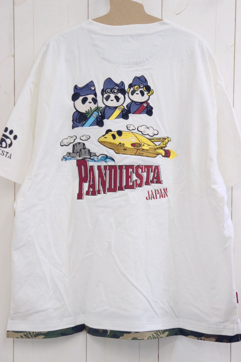 大きいサイズ PANDIESTA JAPAN パンディエスタジャパン 熊猫 サンダーバード パンダ 刺繍 半袖Tシャツ ホワイト 迷彩 XXLサイズ