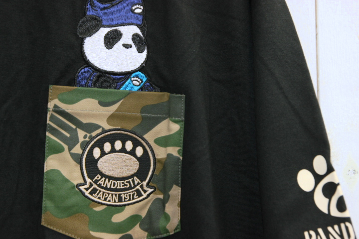大きいサイズ PANDIESTA JAPAN パンディエスタジャパン 熊猫 サンダーバード パンダ 刺繍 半袖Tシャツ ブラック 迷彩 XXLサイズ_画像3