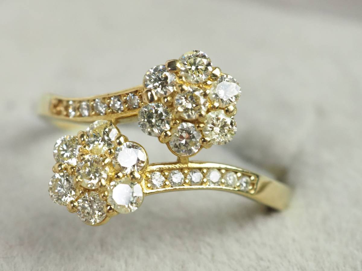 セール 登場から人気沸騰 【1766E】 K18ゴールド フラワー 天然ダイヤモンド 0.50ct/2.7g リング 指輪 ♯12号 イエローゴールド台 セール 登場から人気沸騰 【1766E】 K18ゴールド フラワー 天然ダイヤモンド 0.50ct/2.7g リング 指輪 ♯12号 イエローゴールド台