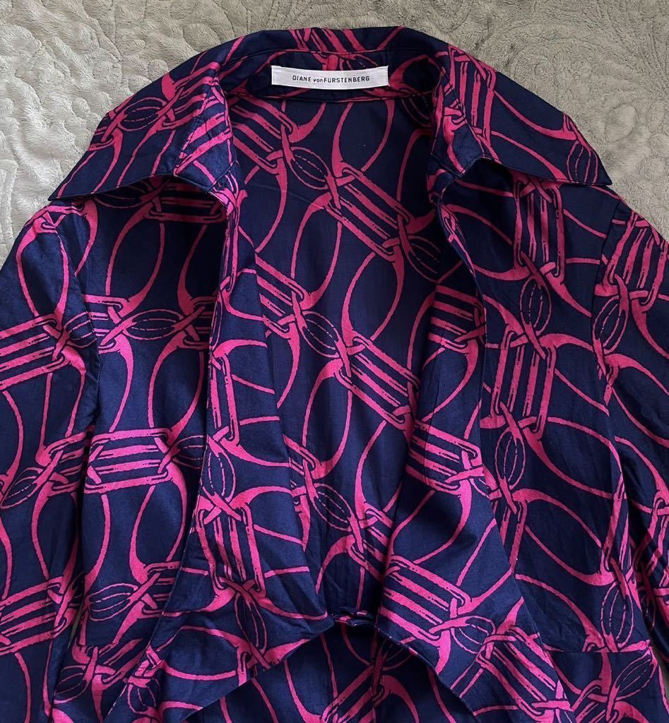  Diane phone fa stain bar g cotton blouse 7 minute sleeve chain pattern navy blue pink cotton ribbon 2 India made 