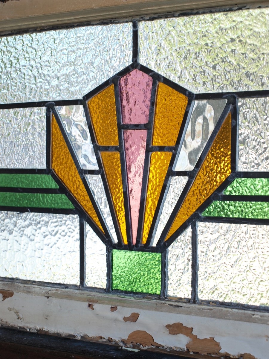 ■アンティークステンドグラス12373-2 幾何学柄 装飾 英国 イギリス 窓 ドア 内装に ■_画像3
