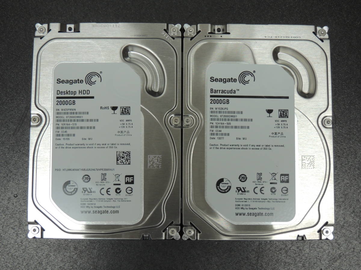 2台まとめ売り/検品済み】Seagate 2TB HDD ST2000DM001 【使用時間626h