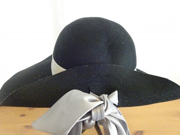 ≦ SIMPLICITE` ≧ レディース・婦人用　黒色帽子　つば広ハット　リボン付　サイズ５７cm〜５９cm　ウール　韓国製_画像5