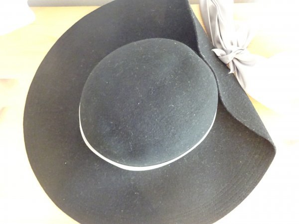 ≦ SIMPLICITE` ≧ レディース・婦人用　黒色帽子　つば広ハット　リボン付　サイズ５７cm〜５９cm　ウール　韓国製_画像7