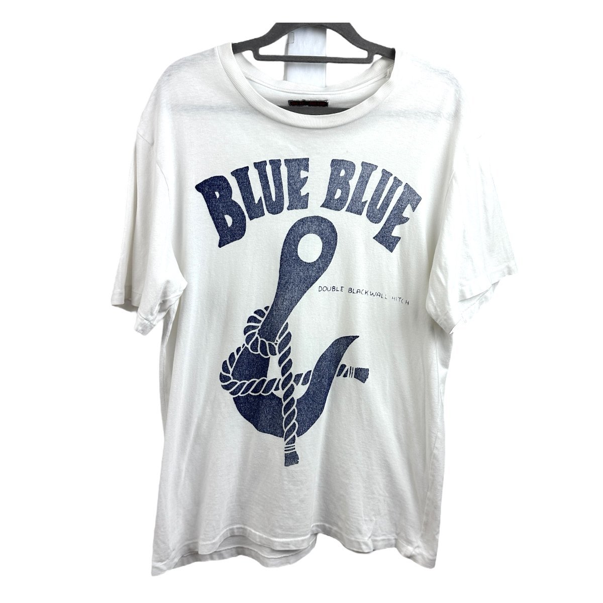 A863●BLUEBLUE　ブルーブルー●90s BLUE/BLUE 　フック　Tシャツ●白T　Lサイズ　ヴィンテージ　　OLD_画像1