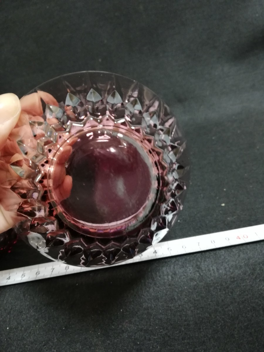S829. 昭和レトロ 氷コップ ガラス器 4枚 小鉢　かき氷　アイスクリーム　紫 古硝子/60_画像4