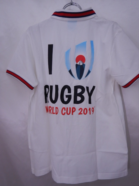 ラグビーワールドカップ 公式ポロシャツ 日本代表　★訳あり　★白　★襟にライン　レア商品 Mサイズ　　★送料無料_背中