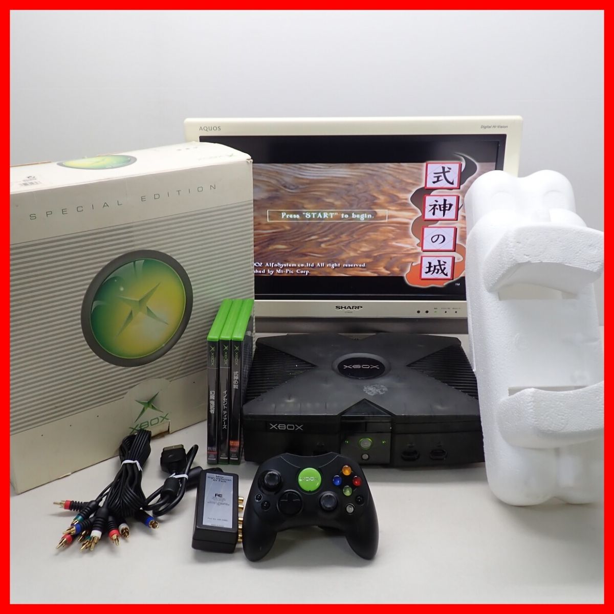 ◇動作品 XBOX 本体 クリアブラック + 式神の城 等 ソフト3本 まとめて