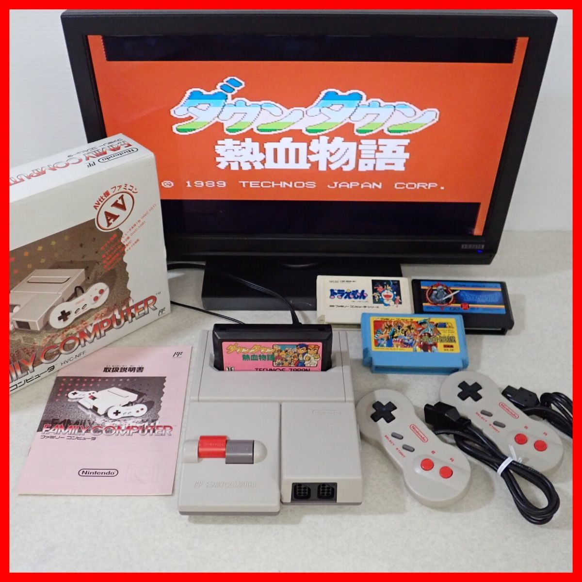 動作品 FC ニューファミコン HVC-101 本体 箱説付 + ダウンタウン熱血