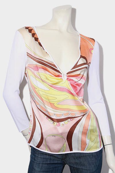 EMILIO PUCCI エミリオプッチ プッチ柄 7分袖 ニット ブラウス トップス 40 WHITE ホワイト 71CR21 /●☆ レディース_画像1