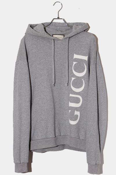 税込) GUCCI グッチ プリント プルオーバーパーカー M GRAY グレー