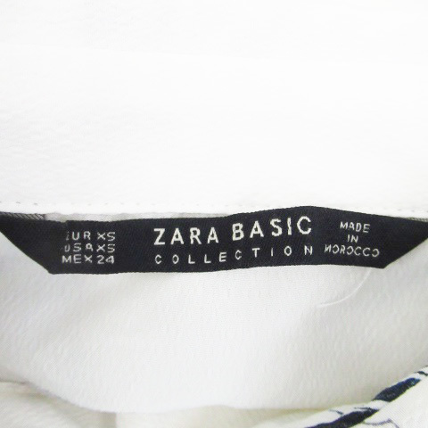 ザラ ベーシック ZARA BASIC カジュアルシャツ 長袖 アニマル柄 総柄 XS オフホワイト 紺 ネイビー /HO22 レディースの画像4