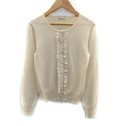  Strawberry Fields STRAWBERRY-FIELDS knitted cardigan middle height round neck frill wool light beige /SM10 lady's 