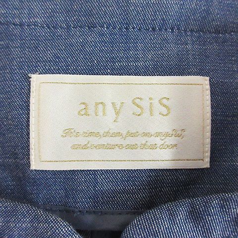 エニィスィス エニシス anySiS ノーカラージャケット アウター 七分袖 ジップアップ ペプラム ストレッチ 2 ネイビー ※EKM レディース_画像4