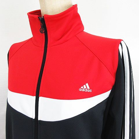 アディダス adidas ジャージ ジャケット 長袖 ジップアップ ライン ロゴ L グレー×レッド×ホワイト スポーツウェア ※EKM レディース_画像5