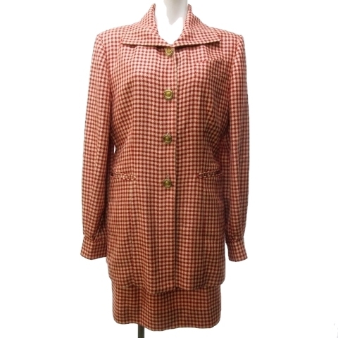  Christian Dior Christian Dior Vintage silver chewing gum check setup skirt suit wool silk gold button approximately L