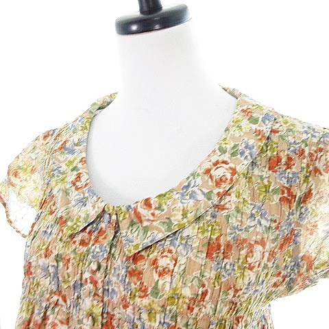 sepo ensemble blouse cut and sewn short sleeves low color sia- no sleeve tank top floral print race beige red lady's 