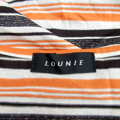 ルーニィ LOUNIE Tシャツ カットソー 半袖 ラウンドネック ボーダー柄 リボン マルチカラー オレンジ /MS34 レディース_画像4
