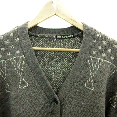  Frapbois FRAPBOIS knitted cardigan V neck total pattern wool .1 tea Brown Gold /YS30 lady's 
