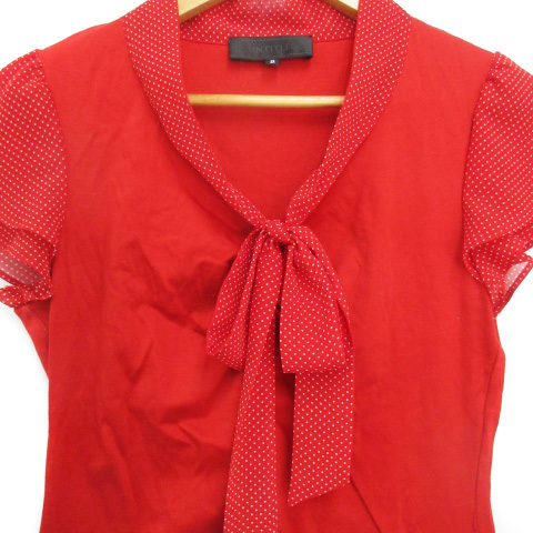  Untitled UNTITLED shirt cut and sewn short sleeves bow Thai ribbon .. feeling dot pattern polka dot pattern 2 red white red white /FF53 lady's 