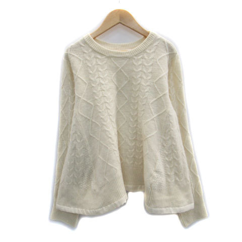  Mira o-wenMila Owen knitted sweater long sleeve round neck cable braided wool 0 white /MS5