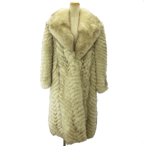 EMBA エンバ ブルーフォックス ロング コート ジャケット 毛皮 ファー 白 ホワイト 11号 約M-L ■GY09 レディース