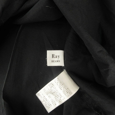 レイビームス Ray Beams シャツ ブラウス 半袖 フレンチスリーブ 丸首 ノーカラー 前開き フリル コットン100％ 黒 ブラック ■SM1 レディ_画像6