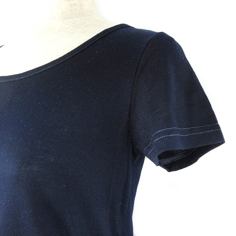  Queens Court QUEENS COURT T-shirt cut and sewn short sleeves round neck thin plain navy blue navy tops /TMM lady's 