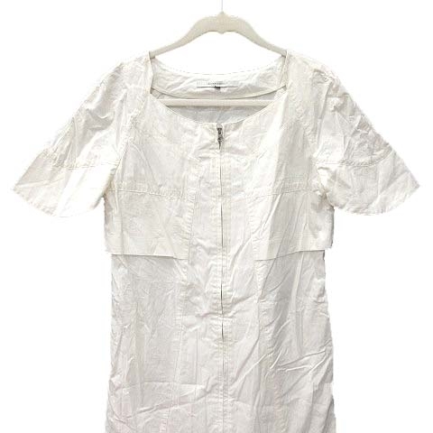  Anne shunt man ENCHANTEMEN T-shirt One-piece knee height . minute sleeve Zip up boat neck 38 white ivory /CT lady's 