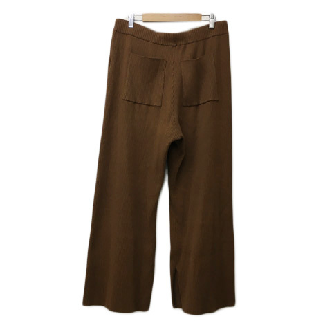  As Know As dubaz pants knitted Wide Long rib bai color slit high waist waist rubber do Lost plain tea Brown 