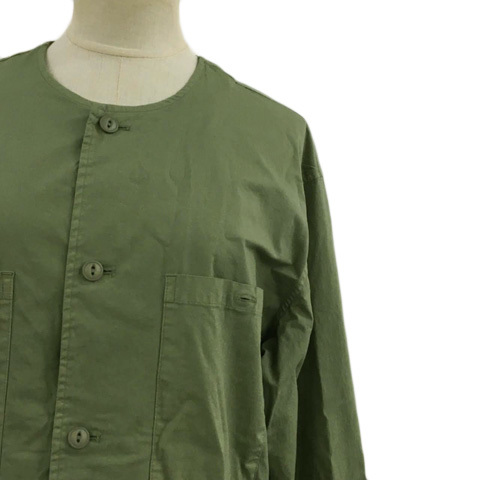 ベイフロー BAYFLOW ジャケット ワーク ノーカラー 無地 長袖 3 緑 グリーン レディース_画像2