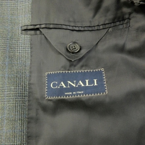 カナーリ CANALI 美品 SUPER120s スーパー120s テーラードジャケット ブレザー ウール グレンチェック 総裏 2B 青 灰 系 50 約L_画像3