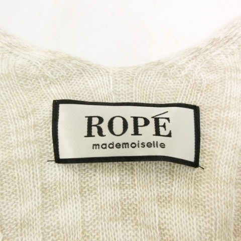 ロペ ROPE 近年 リブニット ロングカーディガン リネン 長袖 チュニック アイボリー 系 38 約M ECM 0807 レディース_画像3