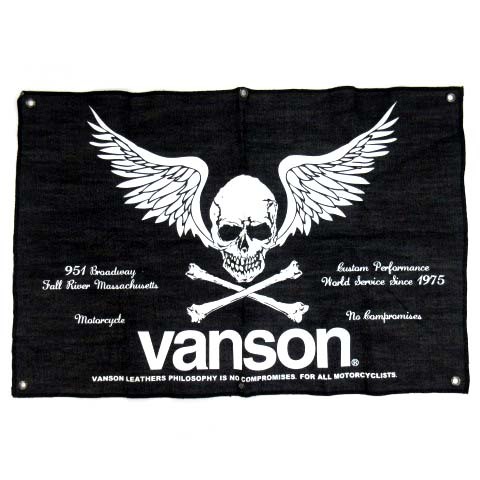 バンソン VANSON ブラック デニム スカル ウイング フラッグ 旗 タペストリー 黒