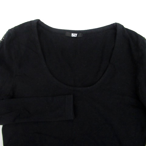 スライ SLY Tシャツ カットソー Uネック 長袖 ラインストーン 2 黒 ブラック /HO31 レディース_画像3