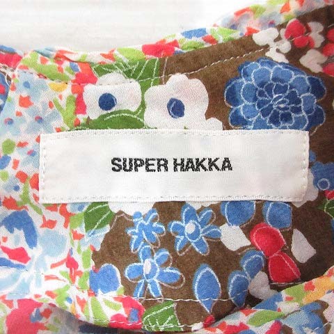 スーパーハッカ SUPER HAKKA 花柄 半袖 フリル ブラウス カットソー 白ベース 透け感 レディース_画像3
