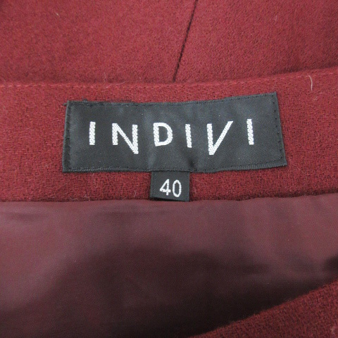 インディヴィ INDIVI プリーツスカート ひざ丈 ウール 無地 40 赤 レッド /FF48 レディース