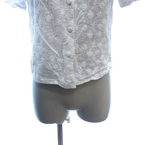エミプラス emi+ シャツ ブラウス ノーカラー 刺繍 半袖 白 ホワイト /AU レディース_画像4