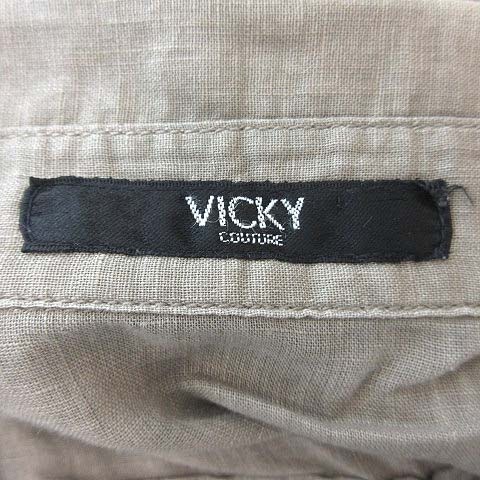  Vicky VICKY shirt long 7 minute sleeve roll up flax linen2 beige /CT #MO lady's 