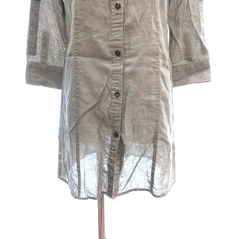  Vicky VICKY shirt long 7 minute sleeve roll up flax linen2 beige /CT #MO lady's 